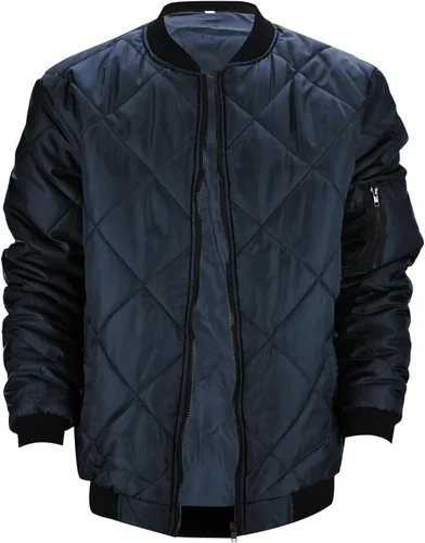 Miniatura 4 de Chaqueta bomber acolchada de diamante para hombre, chaqueta universitaria acolchada con cremallera, cuello alto, abrigo de invierno suelto de aviador