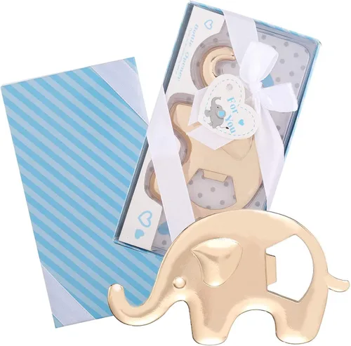 Miniatura 2 de Paquete de 12 abrebotellas para baby shower, recuerdo de fiesta para invitados, abrebotellas con forma de elefante, regalos de baby shower, Azul
