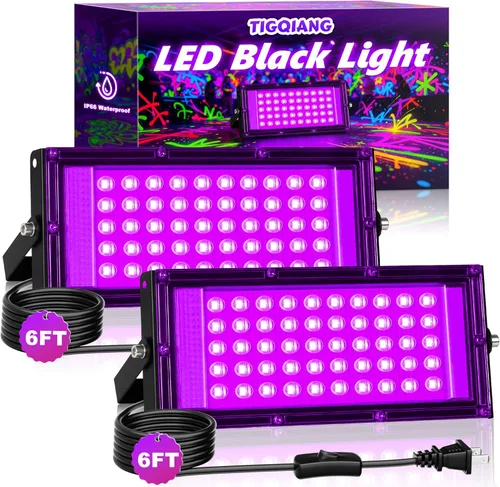 Luz LED Negra de 50W IP66 Impermeable, Luz de Inundación Negra para Exteriores con Enchufe+Interruptor+Cable, para Halloween Neón que Brilla en la