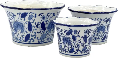 Miniatura 10 de Galt International Macetas decorativas de cerámica de porcelana floral azul y blanca 8"/6"/4.5" pulgadas, macetas de jardín con diseño chino Azul