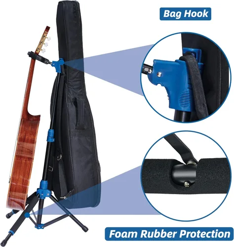 Miniatura 4 de Salvori Soporte Plegable para Guitarra con Sistema de Bloqueo Automático y Trípode Sólido para Guitarra Solamente Bajo, Acústica, Eléctrica, Clásica