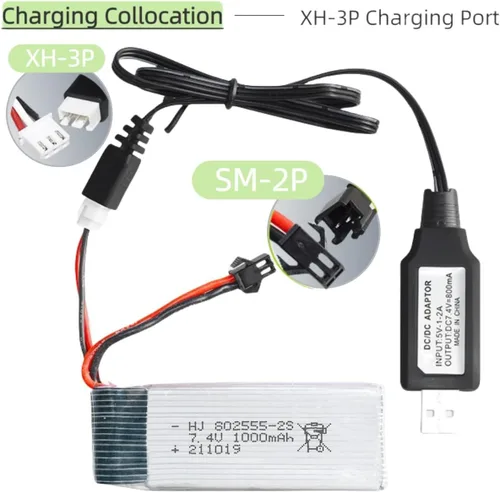 Miniatura 4 de Paquete de 2 7.4 V 1000 mAh 802555 para pistola eléctrica suave, modelo de avión, autos RC, barco RC, camión RC, FPV UAV RemoteBatería recargable