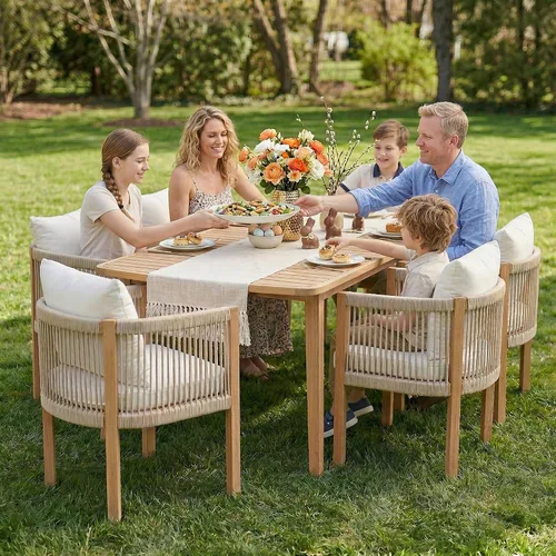 Miniatura 6 de Juego de 2 sillas de comedor al aire libre, juego de muebles de patio de mimbre con reposabrazos, respaldo acolchado, sillas de comedor de barril