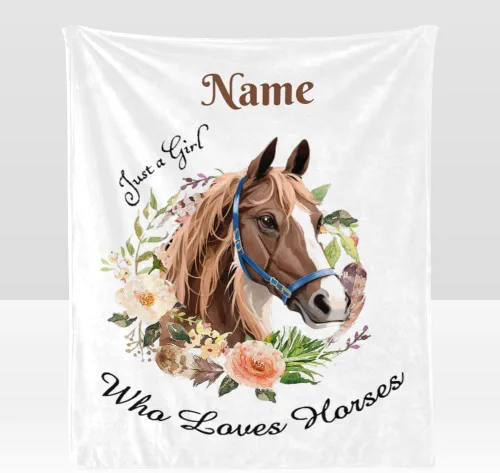 Manta personalizada con texto en inglés «Just a Girl Who Loves Hors», manta de forro polar suave con nombre para regalos, sofá cama (50 x 60 Multi 3