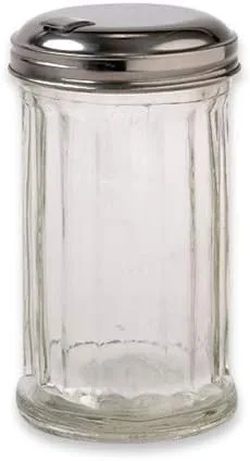 Dispensador de azúcar estilo retro, vertidor/agitador, tarro de vidrio con tapa de acero inoxidable, 12 onzas