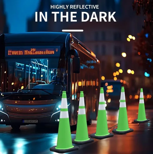 Miniatura 4 de BESEA Paquete de 6 Conos de Seguridad de Tráfico de 36 Pulgadas, Conos de Estacionamiento Verdes para Carretera, Conos de Construcción