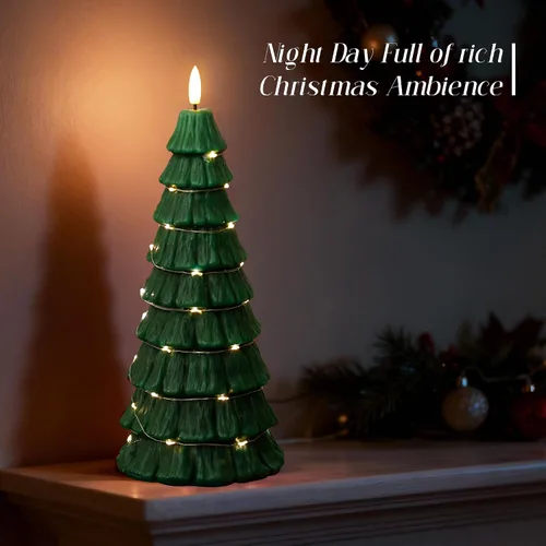 Miniatura 6 de Velas de Árbol de Navidad con Control Remoto, Velas Navideñas Sin Llama con Cadena de Estrellas de Hadas Incorporadas, Velas Operadas por Batería