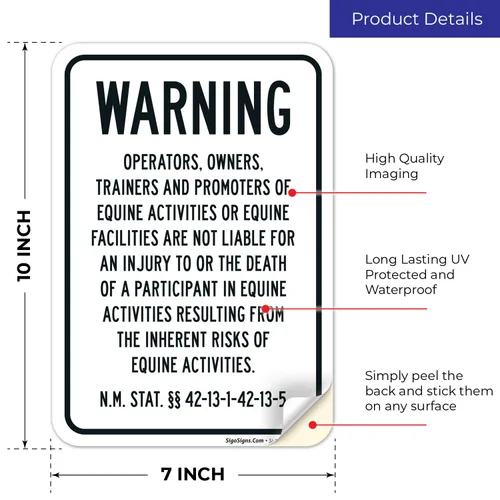 Miniatura 2 de Sigo Signs, Warning Under New Mexico Law Patrocinador de actividad equina o letrero profesional, 10 x 7 pulgadas, calcomanías de vinilo de 4 mil