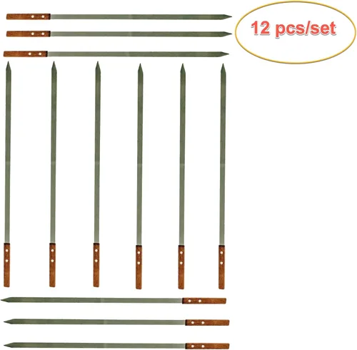 Miniatura 2 de Brochetas planas de media pulgada para barbacoa de acero inoxidable con mango de madera maciza para asar estilo brasileño Kebob Koubideh Kebab turco