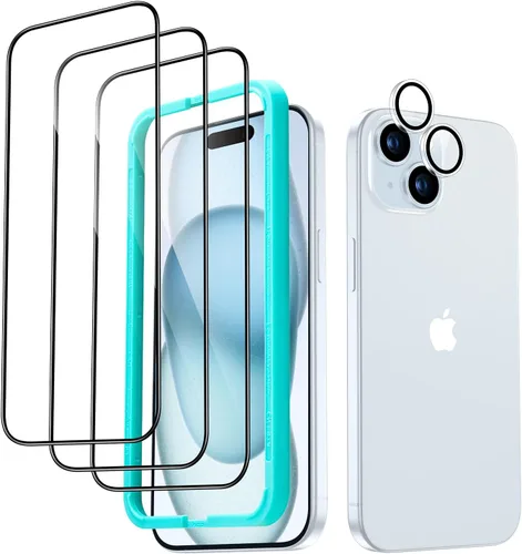 ESR Juego de protectores de pantalla para iPhone 14, 3 protectores de pantalla de vidrio templado y 1 juego de protectores de lente de cámara,