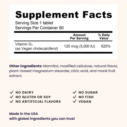 Miniatura 3 de EZ Melts D3, 5000 IU, vitaminas solubles, cero azúcar, sabor natural a manzana, libre de GMO, pastillas de disolución rápida, salud ósea e