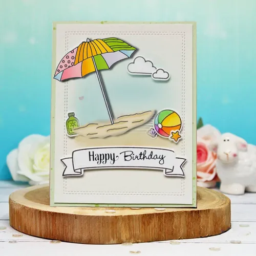 Miniatura 2 de Paraguas de playa para automóvil, juego de sellos y troqueles transparentes de silicona para hacer tarjetas, plantillas de corte para álbumes