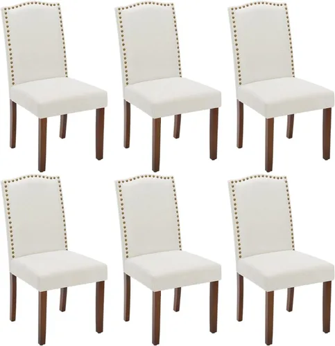 Miniatura 13 de Juego de 2 sillas de cocina modernas tapizadas de tela con ribete de cabeza de clavo y soporte lumbar ergonómico para sala de estar y comedor Marrón