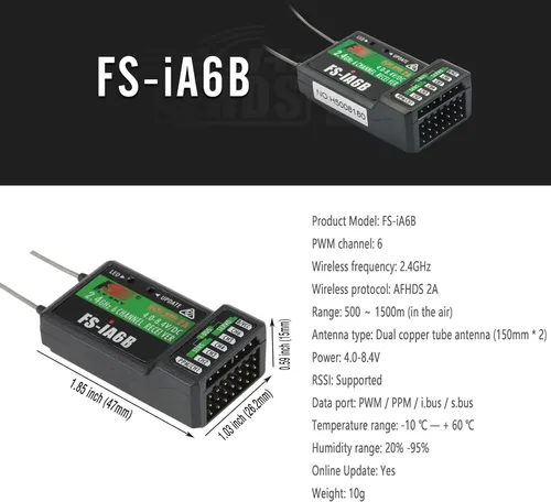 Miniatura 6 de HTLNUZD Flysky FS-iA6B con puerto iBus 2.4G 6CH PPM controlador de salida receptor para FS i4 i6S i6X i10 RC Car Drone Airplane Transmisor (2 piezas)