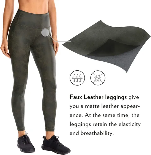 Miniatura 5 de CRZ YOGA - Leggings de piel sintética mate para mujer, de 25 a 28 pulgadas, pantalones de cuero elásticos de cintura alta, mallas de cuero