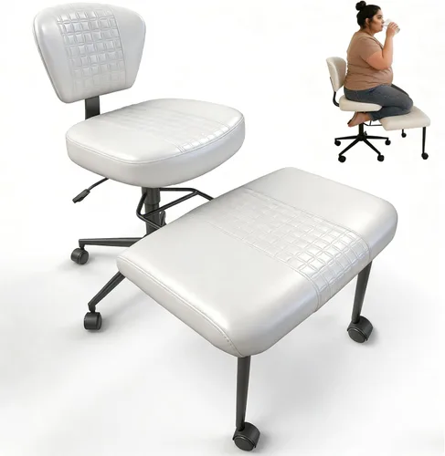 Miniatura 20 de Silla cruzada con reposapiés, silla de oficina giratoria de piel de oveja sintética de 360°, asiento extra ancho con comodidad similar al sofá, Lana