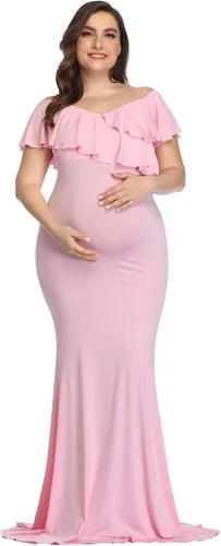 Vestido largo de maternidad con volantes, elegante vestido de fotografía, vestido elástico delgado para sesión de fotos
