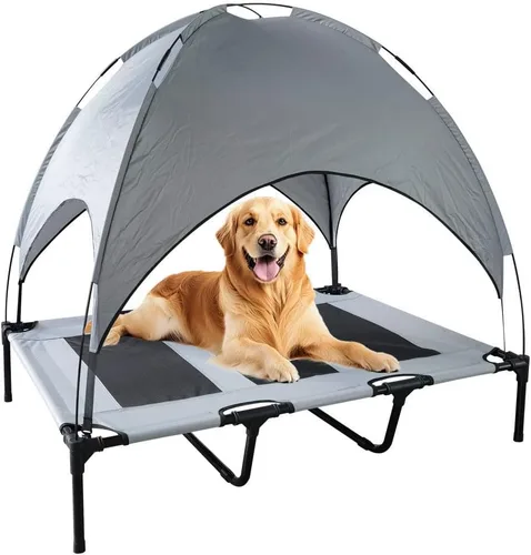 Miniatura 7 de Cama elevada impermeable para perros con toldo y malla de refrigeración – Cuna elevada portátil para perros grandes, tienda de campaña para Gris