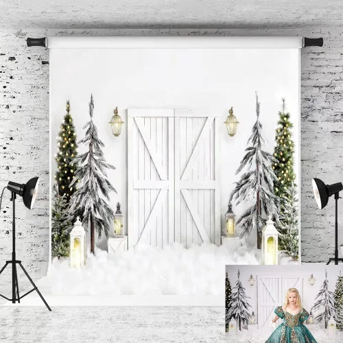Miniatura 13 de Kate Telón de fondo de fotos de casa de campo de Navidad, fondo de puerta rosa, nieve blanca, árboles de Navidad, fondo de fotos, accesorios de 5