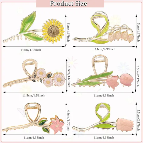 Miniatura 2 de 6 pinzas de metal grandes para el cabello de tulipán, girasol y lirio, pinzas florales antideslizantes para cabello fino y grueso
