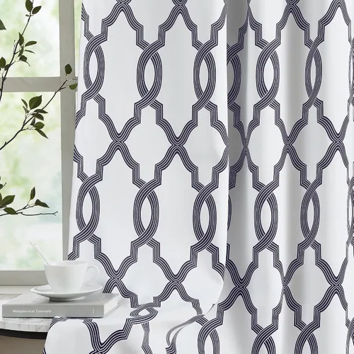 Miniatura 12 de Cortinas 100% blackout, de 54 pulgadas de largo, para dormitorio, amarillo gris sobre blanco con patrón geométrico marroquí, para sala de estar