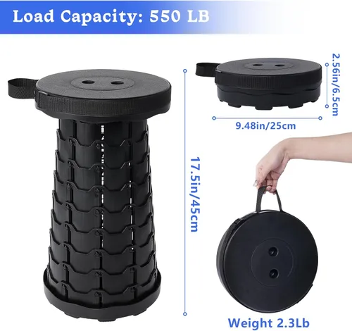 Miniatura 2 de VOLIXOD Taburete telescópico plegable portátil, taburete retráctil para adultos, asientos plegables mejorados con capacidad de carga de 550 libras