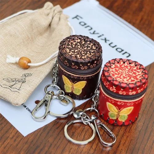 Miniatura 6 de Fanyixuan Bolso de Cuero Mini Hecho a Mano en Forma de Cubo, Colgante de Joyería, Caja de Joyería, Caja de Almacenamiento de Clasificación
