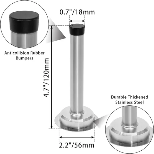 Miniatura 2 de 1 tope de puerta de 5 pulgadas, tapón de puerta largo autoadhesivo de acero inoxidable, amortiguador de sonido, tope de puerta de tornillo