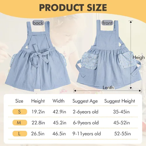Miniatura 2 de MT WORLD Girls Apron Personalized Linen Kids Aprons for Cooking Toddler Girls Cross Back Apron Pinafore for Baking Crafting