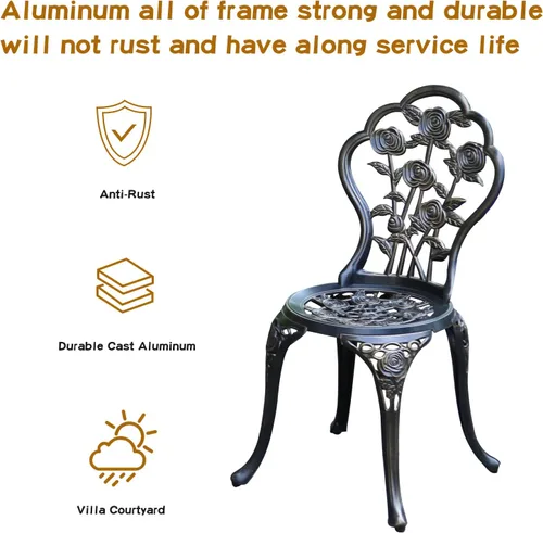 Miniatura 3 de JARDIN DE CENTENNIAL Juego de Bistró para Patio. Juego de Mesa de Bistró de Aluminio Fundido Resistente al Óxido con Orificio para Sombrilla