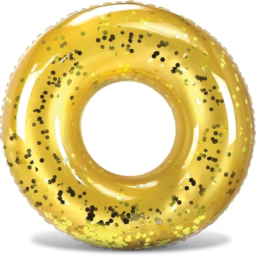 Miniatura 24 de POZA Flotador de Tubo Inflable para Piscina – Anillo de natación de confeti brillante, Tubo Inflable de Servicio Pesado Resistente a los Rayos UV Oro