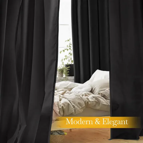 Miniatura 5 de RYB HOME Canopy Bed Curtains with Tie Tops and Tie Backs, White Sheer for Twin Full Queen King Bed, 8 Panels, Black, 45 inch Wide by 96 inch Long