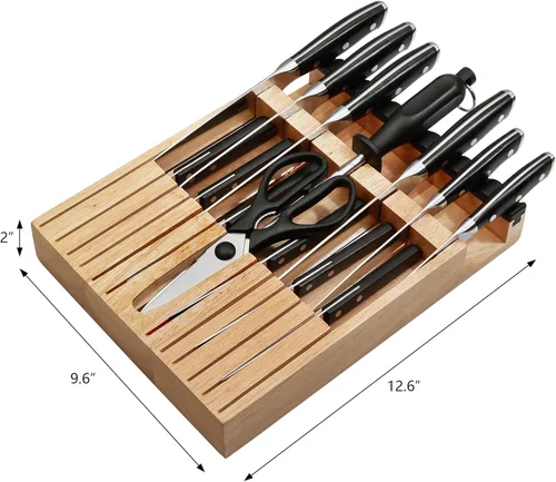 Miniatura 8 de Juego de cuchillos con bloque, N NOBLE FAMILY, juego de 16 cuchillos de cocina, organizador de cajones con afilador, tabla de cortar, juego de Negro