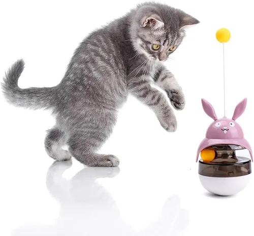 Juguete rompecabezas para gatos, dispensador de comida para mascotas con equilibrio automático, estimulante del cerebro, alimentador lento, juguetes