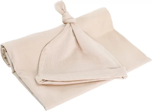 Miniatura 2 de Juego de manta de algodón de punto para bebé con gorro y diadema para recién nacido, mantas de recepción para bebé, niña y niño, 35 x 35 pulgadas