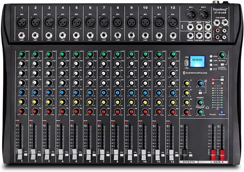 Mezclador de audio de 12 canales, DT12 Studio, interfaz controladora de sonido para DJ, con unidad USB para entrada de grabación de computadora,