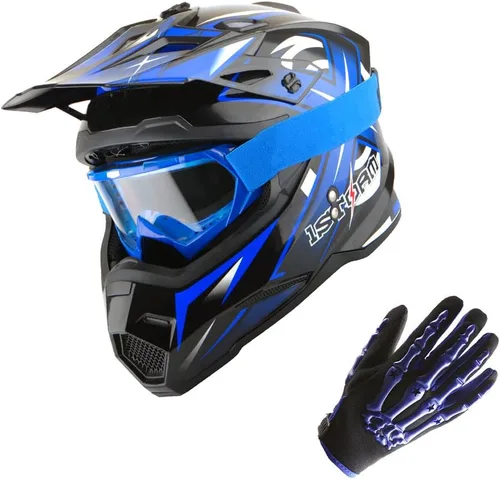 Miniatura 22 de 1Storm - Casco de motocross para adultos, BMX, MX, ATV, Dirt Bike, motocicleta cuádruple de cuatro ruedas, estilo de carreras, HF801 Sonic Blue
