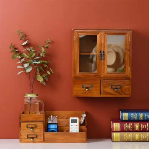 Miniatura 4 de Zerodeko Organizador de maquillaje para tocador, organizador de mesa de madera, soporte de almacenamiento de artículos diversos