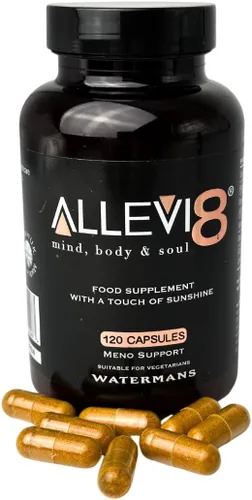 Watermans Allevi8 Curcumina cúrcuma, jengibre, incienso, vitamina D y extracto de pimienta negra para una mejor absorción, salud diaria de las