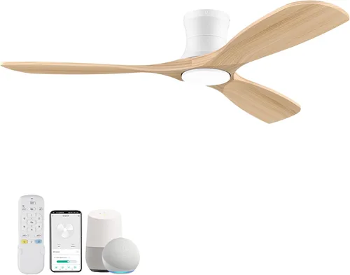 Miniatura 11 de Ventiladores de techo inteligentes de perfil bajo de 52 pulgadas con luces y control remoto, 3 aspas de madera, motor de CC silencioso, ventilador