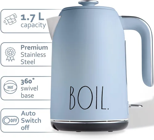Miniatura 2 de Rae Dunn Hervidor eléctrico de agua caliente – Cafetera de acero inoxidable, tetera de té, base giratoria, con protección de apagado automático