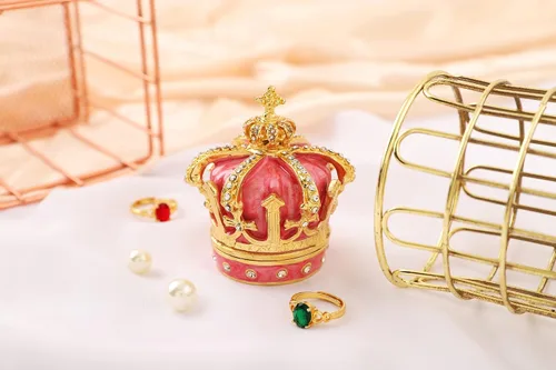 Miniatura 22 de QIFU Pintado a mano esmaltado estilo corona azul decorativo con bisagras joyería baratija caja regalo único para decoración del hogar