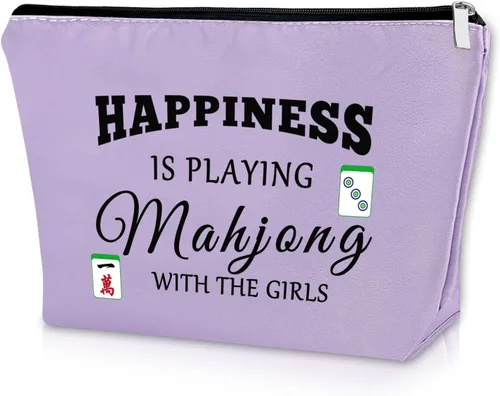 Miniatura 11 de Sazuwu Mahjong - Bolsa de maquillaje negra para regalo con temática de Mahjong, regalo para amantes de Mahjong, bolsa de cosméticos, regalos