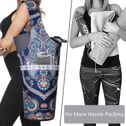 Miniatura 5 de Bolsa de esterilla de yoga impresa a la moda con bolsillo lateral grande y bolsillo con cremallera, bolsa larga de yoga que se adapta a la mayoría