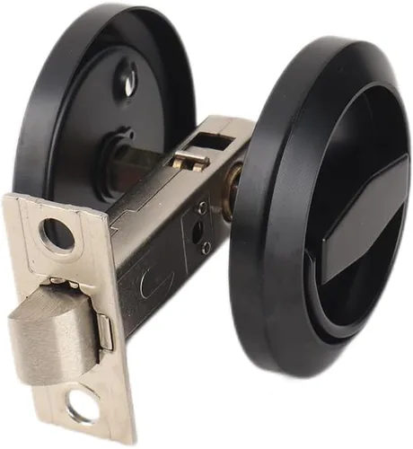 Miniatura 3 de Dixiao - Cerradura de puerta empotrada de acero inoxidable 304 negra redonda, pomo de puerta con cerradura de instalación oculta, asas de puerta