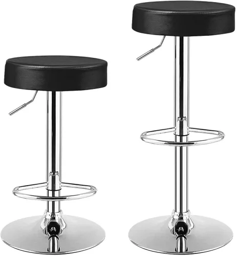 Miniatura 9 de ReunionG Juego de 2 taburetes de bar giratorios, taburetes de bar ajustables con reposapiés y base cromados, modernos taburetes de isla de piel