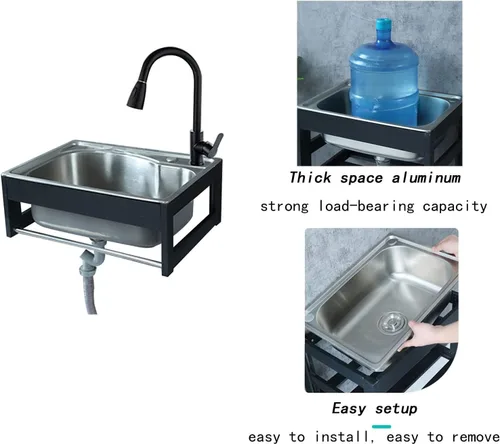 Miniatura 4 de Fregadero utilitario, fregadero de cocina de un solo tazón, fregadero de acero inoxidable montado en la pared, montaje en pared de acero inoxidable
