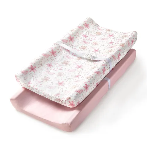 Miniatura 11 de TILLYOU Juego de funda para cambiador de pañales de material suave de jersey para niña, se adapta a almohadillas contorneadas de 32 pulgadas/34 x 16
