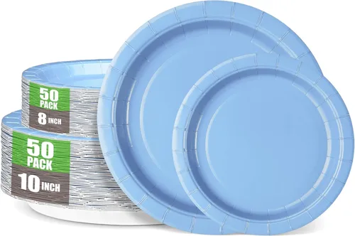 Miniatura 16 de Black Paper Party Plates Supplies 400GSM -100pcs - 50 x 10 Dinner Plates and 50 x 8 Dessert Plate,Suitable for Birthday,Family Negro