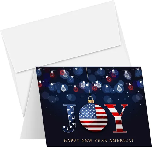 2026 Feliz Año Nuevo América! - Tarjetas de felicitación y sobres plegables de Navidad (en blanco en el interior), tarjetas patrióticas para regalos